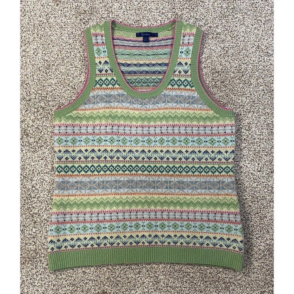 Boden Edie Fair Isle Wool Sweater Vest Women’s 18 Heritage Knit Scoop Neckline